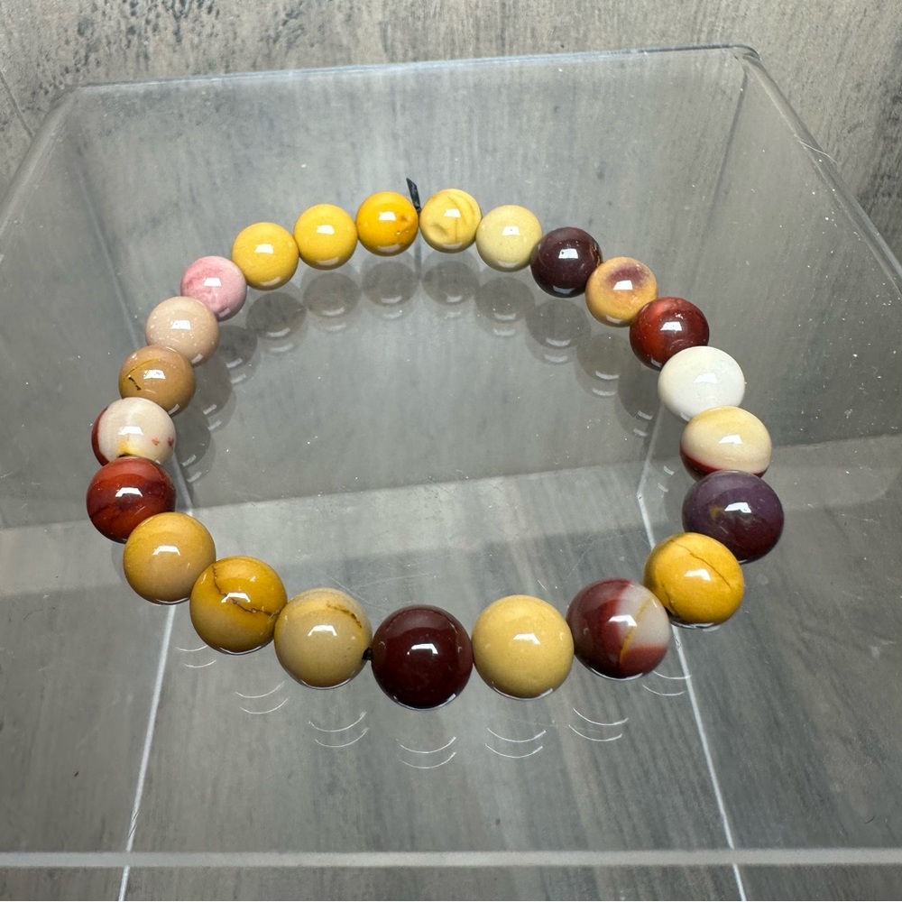 Mookaite Jasper Crystal Stone 8mm Round Beaded Stretchy Bracelet
